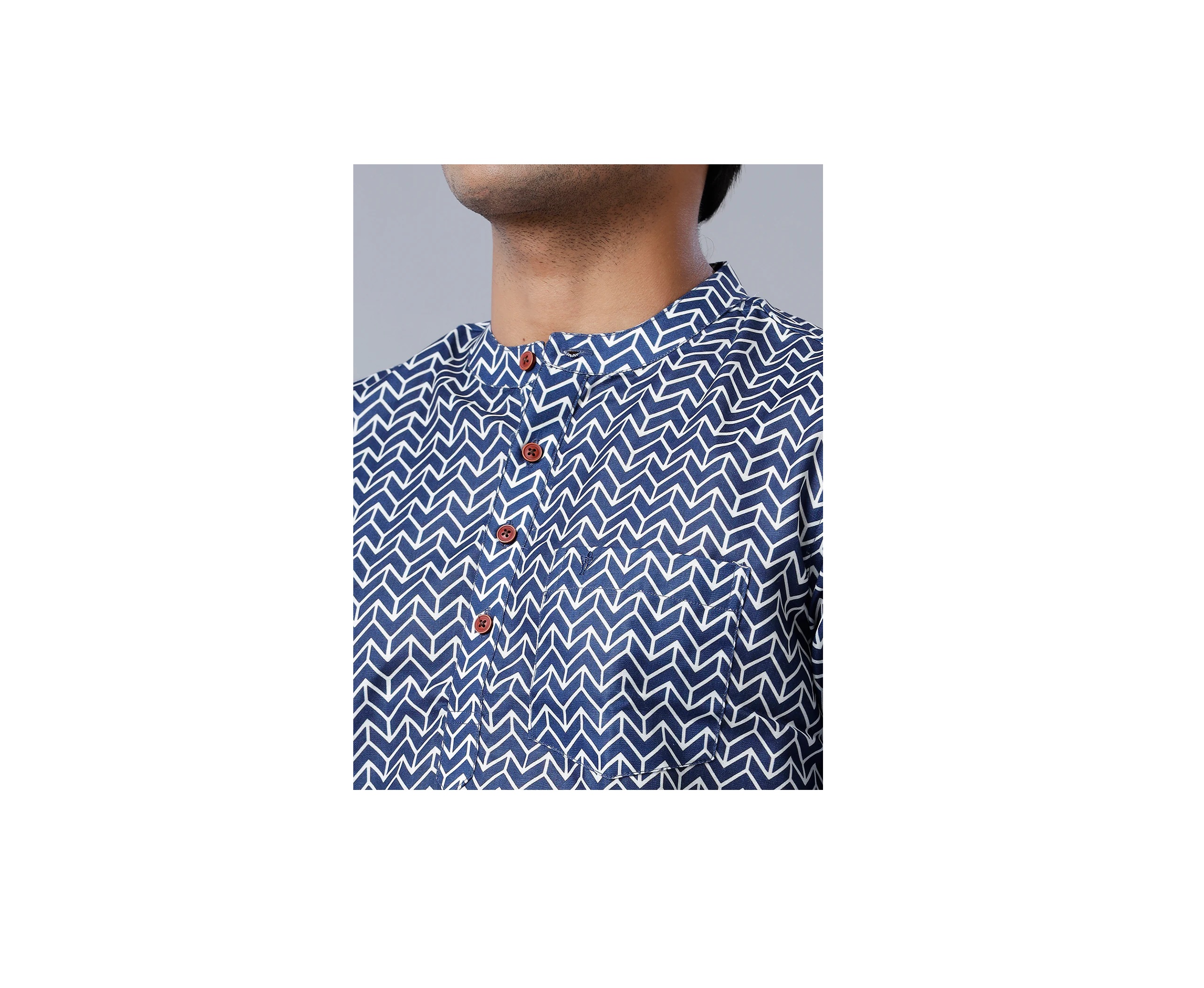 Ramraj Mens Cotton Off White & Navy Short Length Kurta RB1