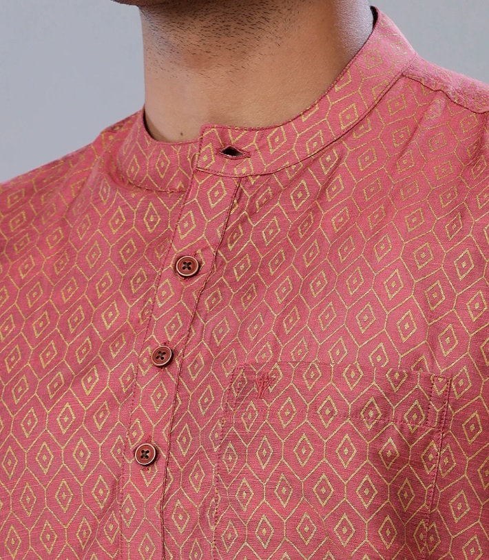 Ramraj Mens Cotton Pink Short Length Kurta RB2