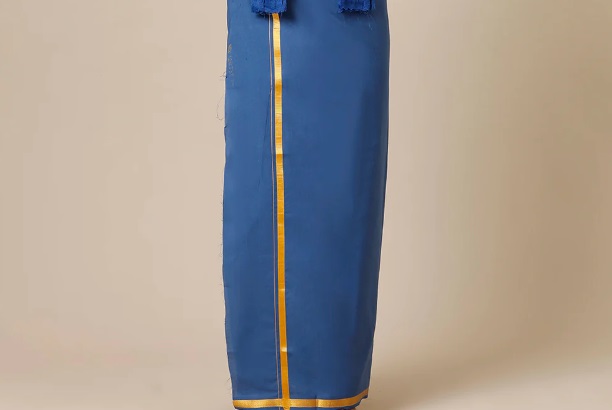 Ramraj Mens Devotional Dhoti with Fancy Border Cosmic 13 (D.Blue)