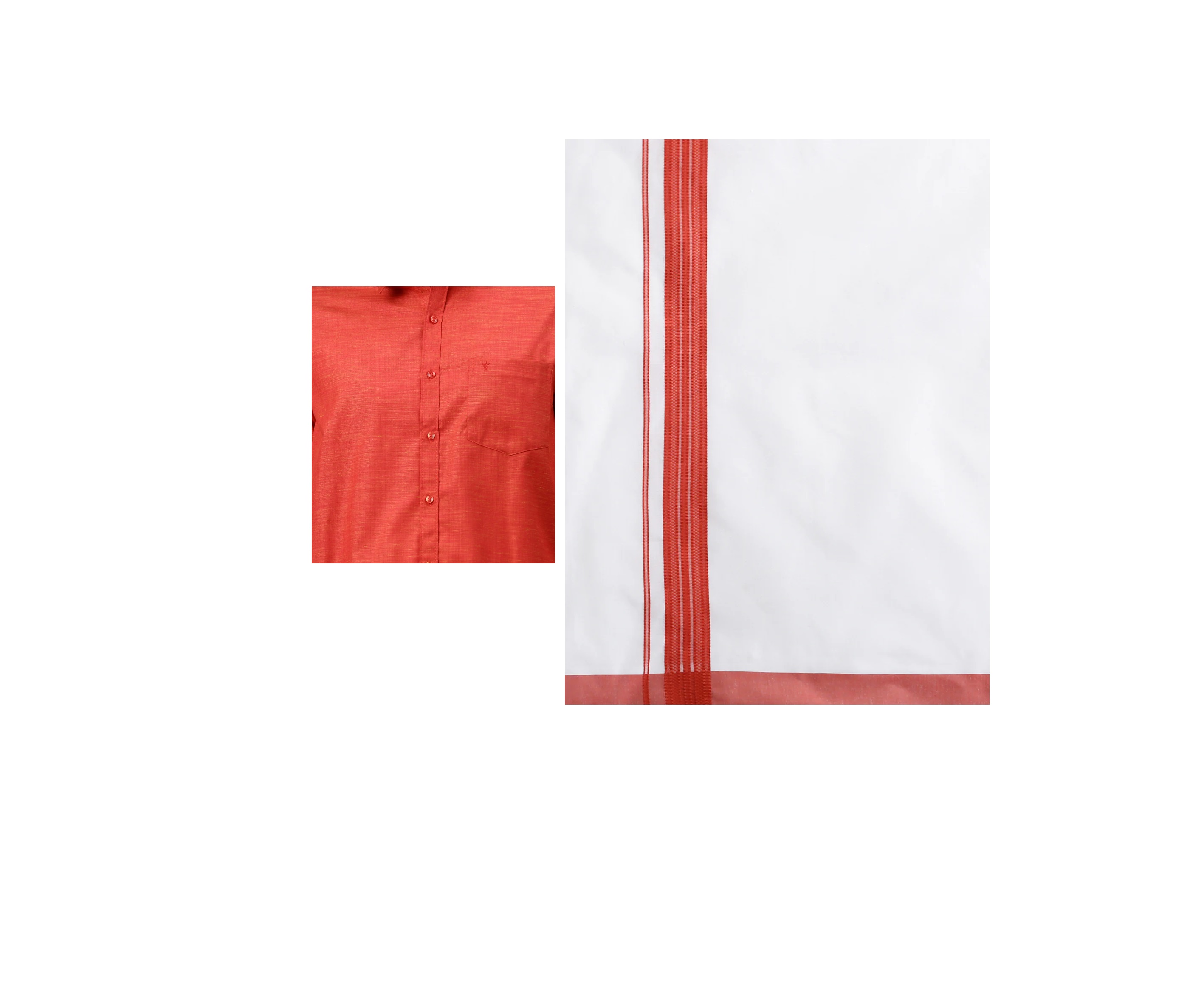 Ramraj Mens Evolution Bulgarian Red Matching Border Dhoti & Full Sleeves Shirt Set