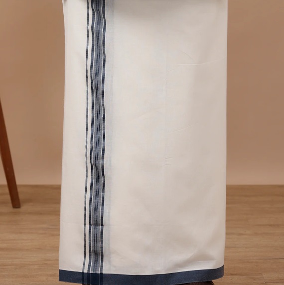 Ramraj Mens Kora Double Dhoti Navy Anchor Kora Silver Fancy