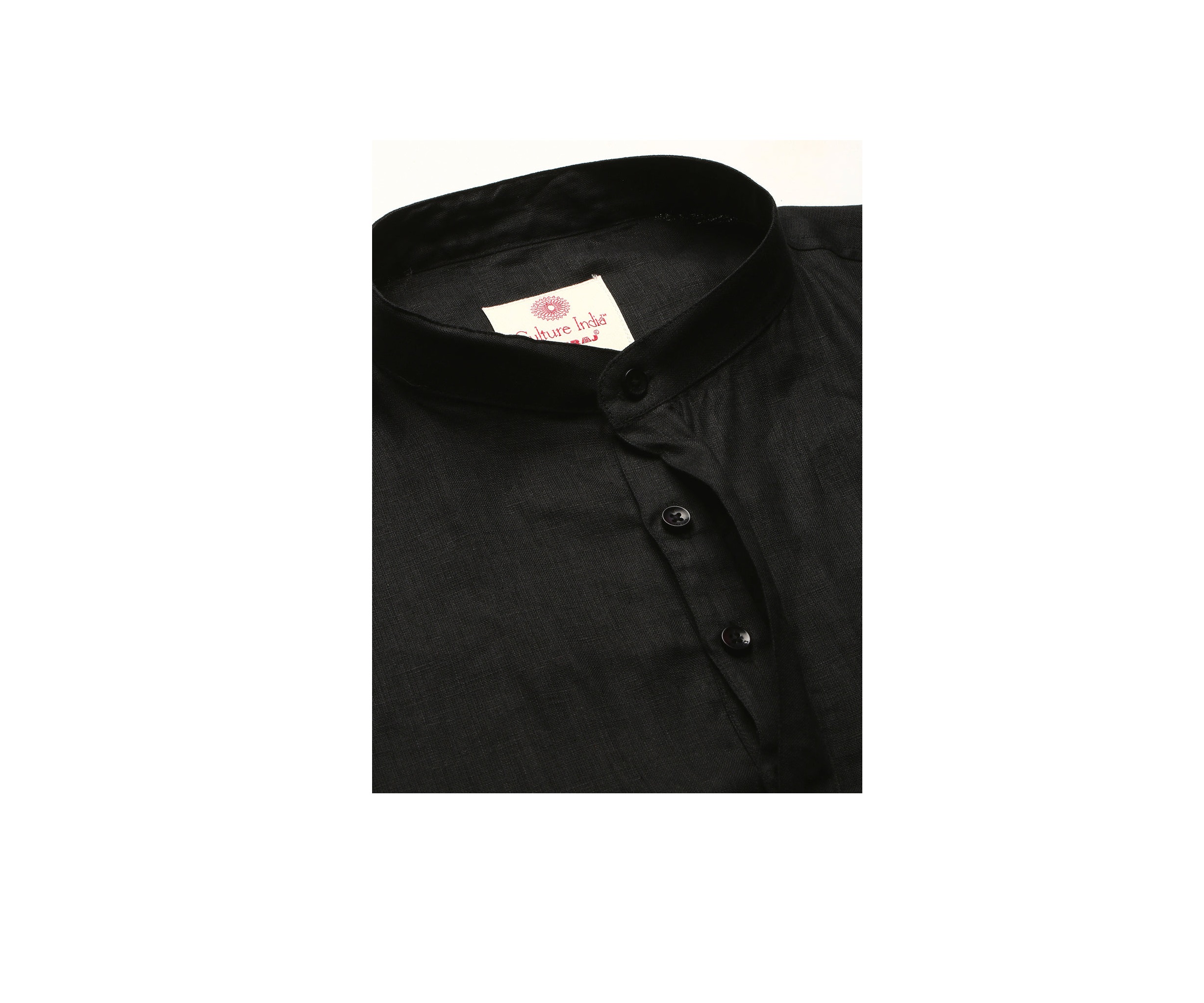 Ramraj Mens Linen Black Full Sleeves Short Length Kurta M16