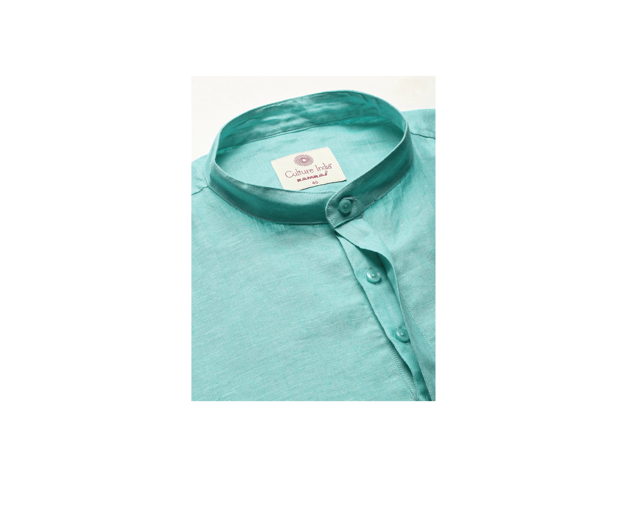 Ramraj Mens Linen Blue Full Sleeves Short Length Kurta M16