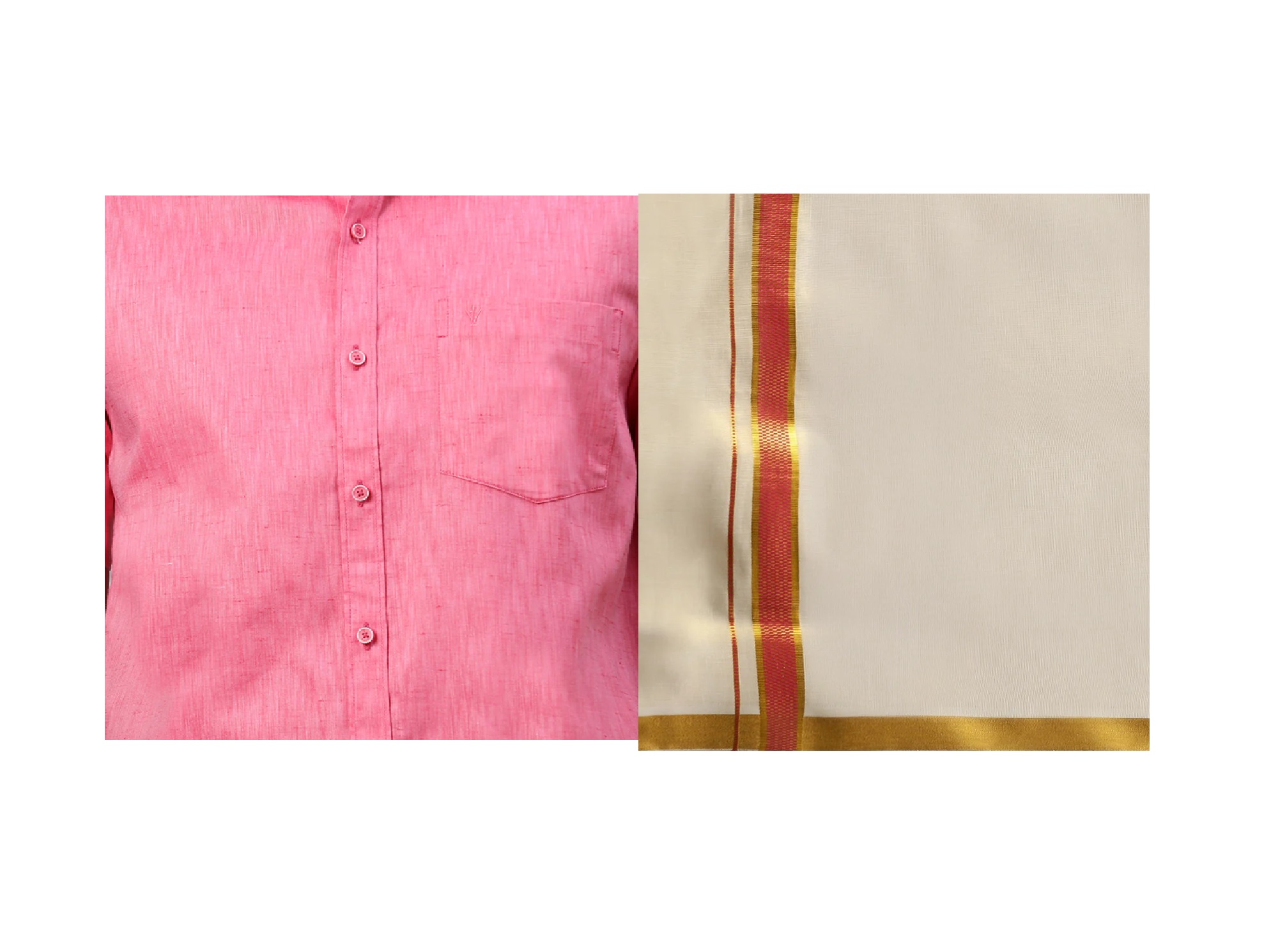 Ramraj Mens Macho Pink Colour Shirt & Matching Border Tissue Dhoti Set CCB - Full Sleeve