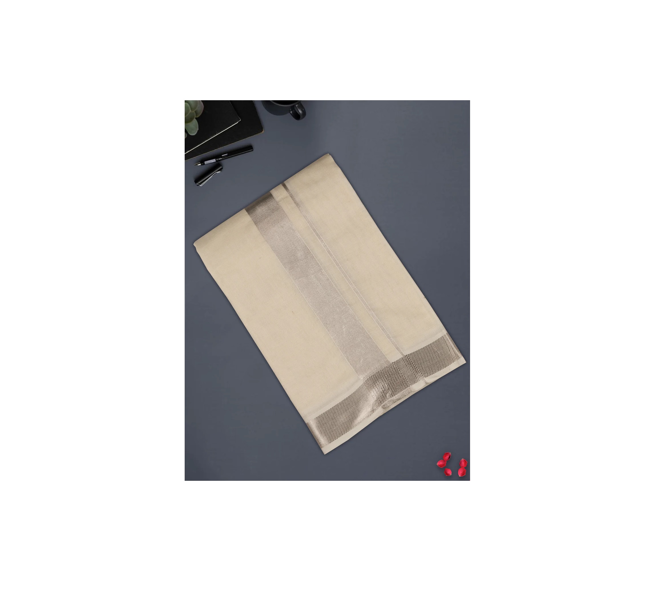 Ramraj Mens Premium Cotton Silver Border Double Dhoti Luxury Club