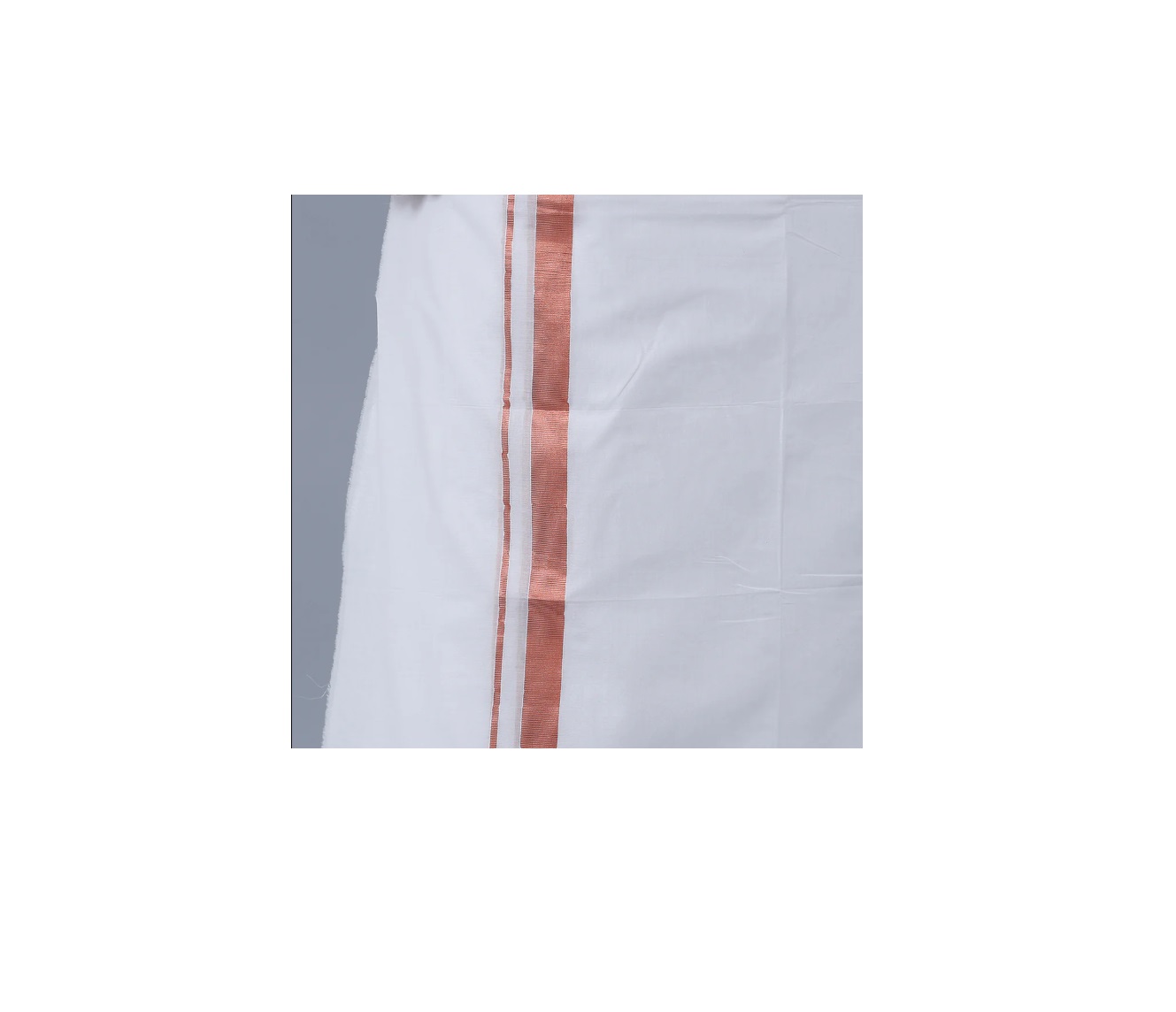 Ramraj Mens Premium Cotton White Double Dhoti with 1 inch Copper Jari Border Ribhu
