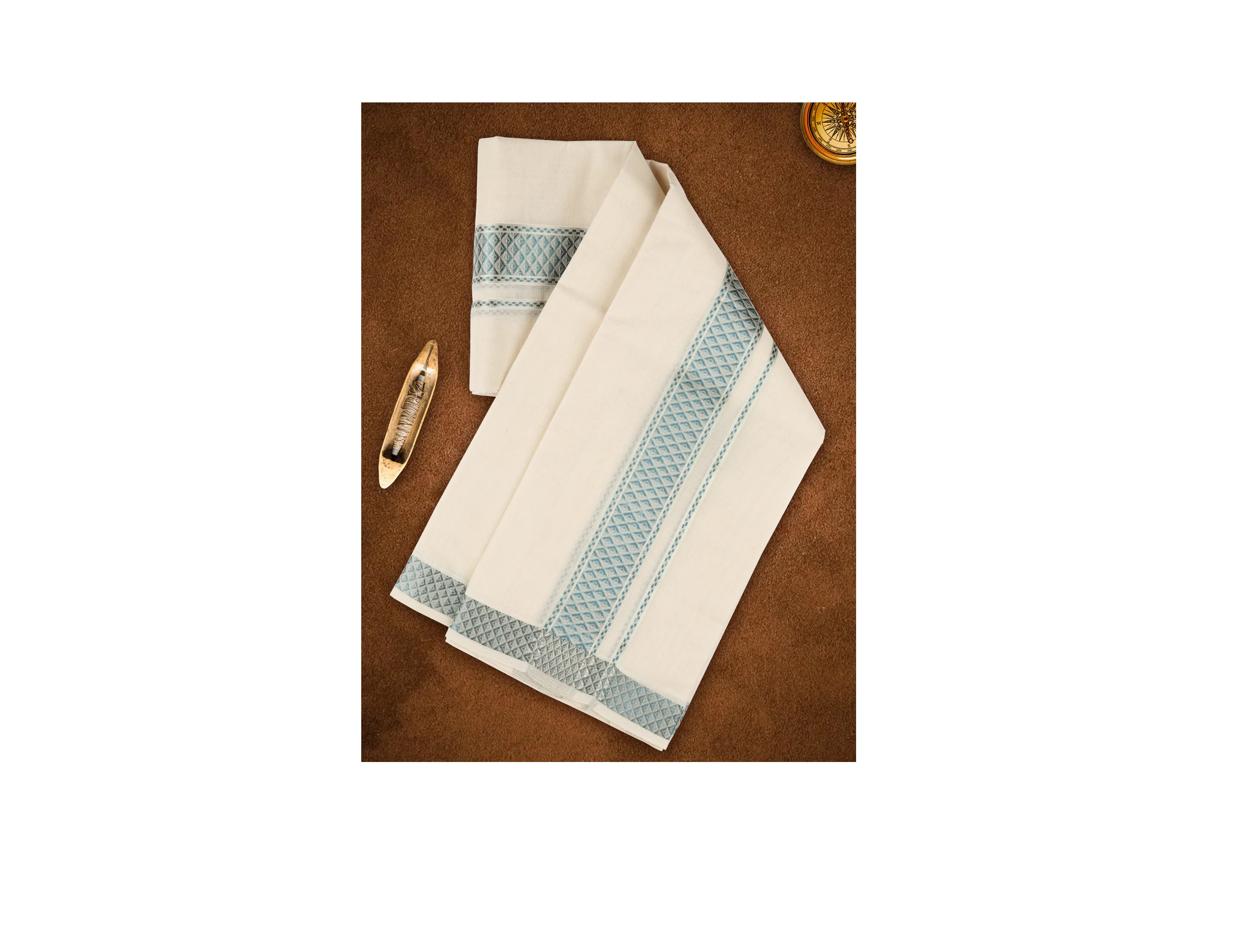 Ramraj Mens Premium Handloom Dhoti Blue Fancy Border