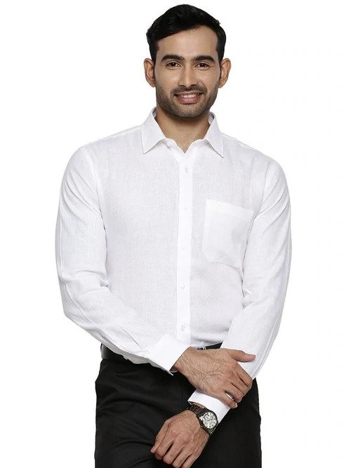 Ramraj Mens Pure Linen White Shirt 5445 Full Sleeves