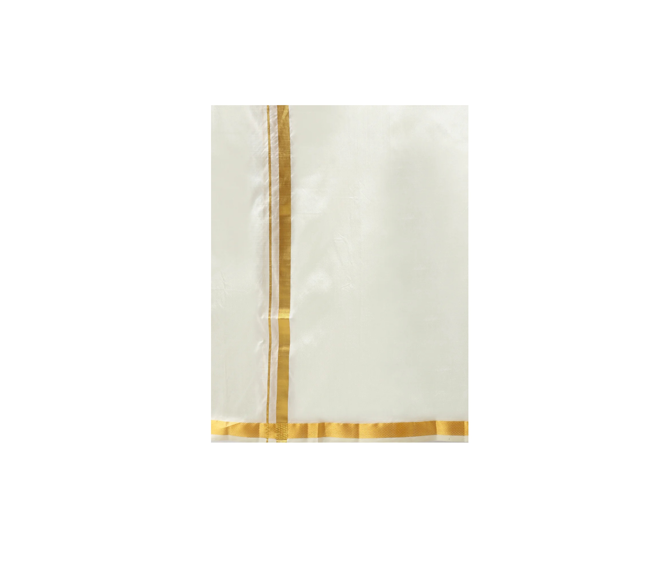 Ramraj Mens Pure Silk 30K Cream Double Dhoti with 3/4 inch Gold Jari Border Thirukalyan