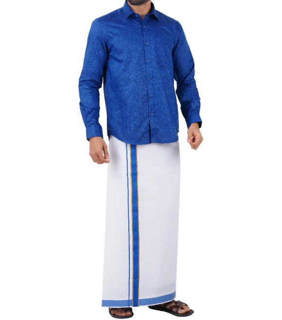Ramraj Mens Readymade Adjustable Dhoti with Matching Shirt Full Blue C80