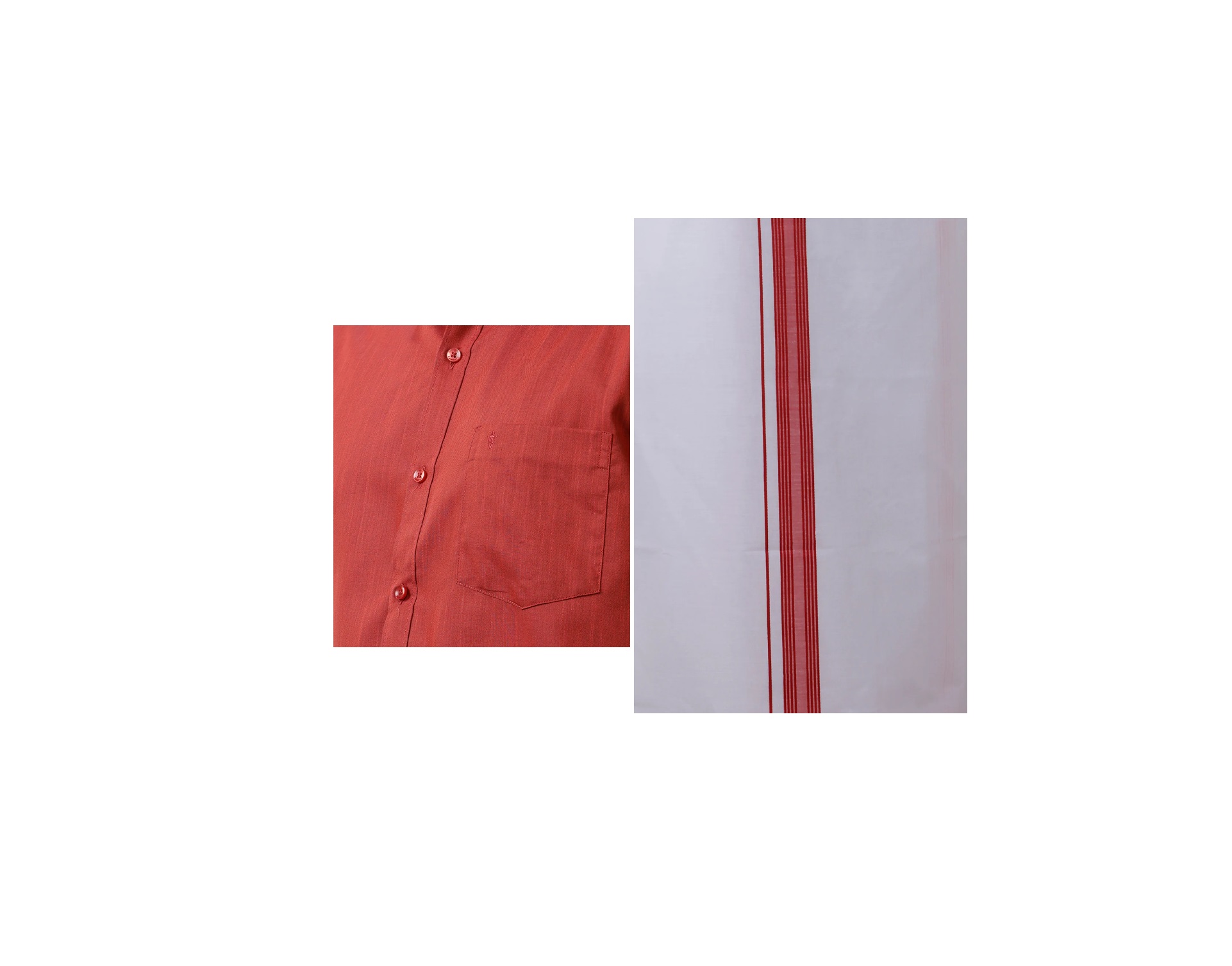 Ramraj Mens Red Matching Border Dhoti & Full Sleeves Shirt Set Evolution IC5