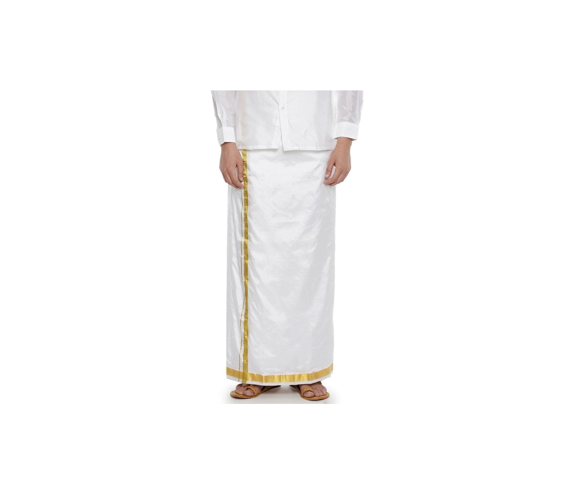 Ramraj Mens Silk White Dhoti and Towel 3/4 inch Jari Thirukalyan
