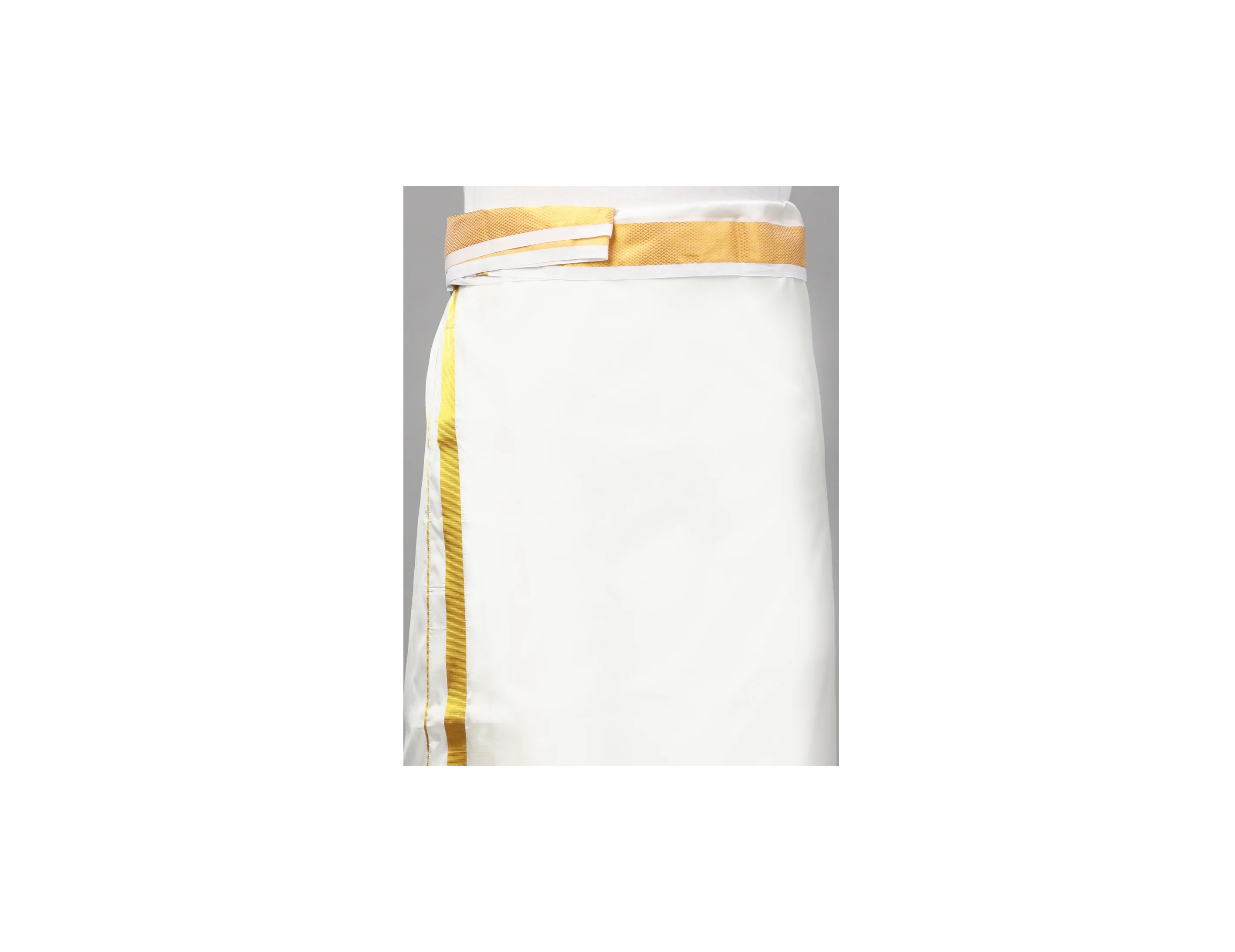 Ramraj Mens Silk White Double Dhoti 1 1/2 inch Gold Jari Border Suba Vivaga
