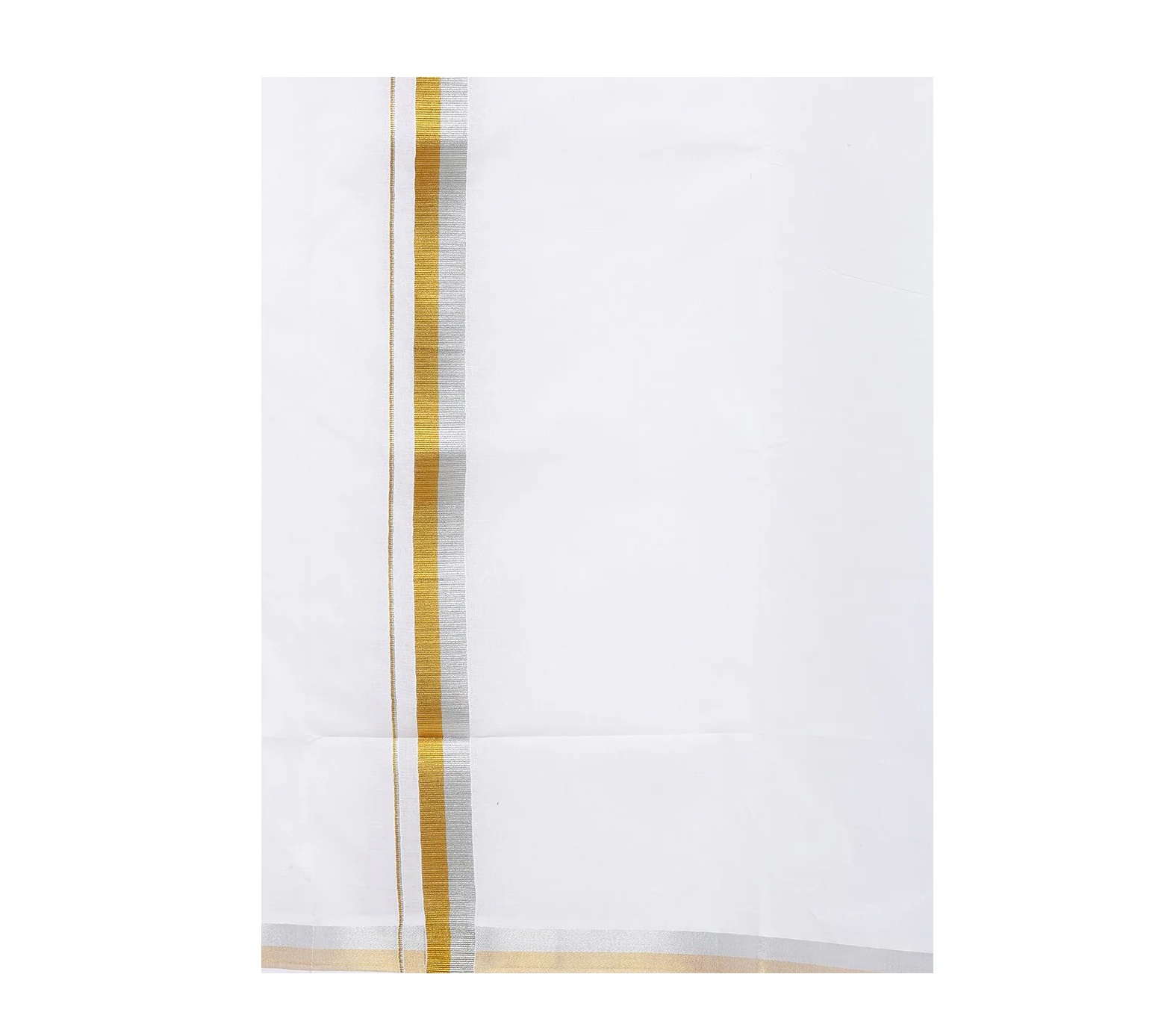 Ramraj Mens Single Dhoti White with Jari 1 inch Silver Grand