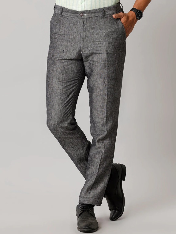 Ramraj Mens Trim Fit Grey Linen Pant - PL02