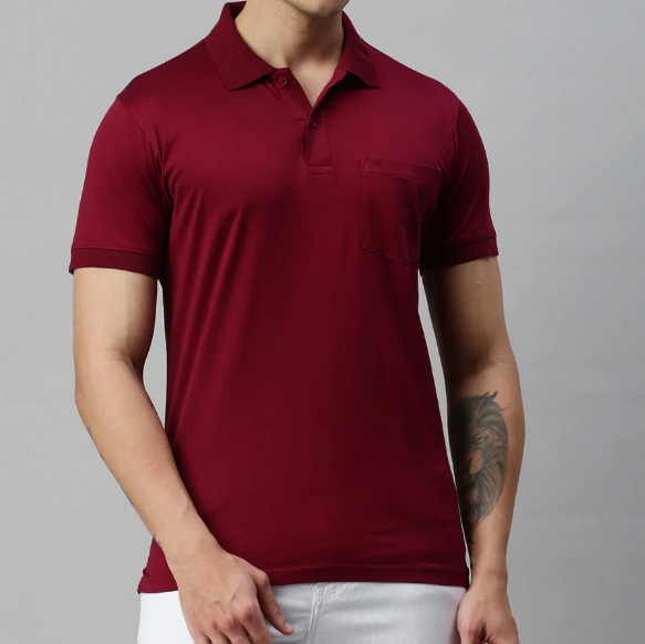Ramraj Mens Maroon Smart Fit Mandarin Collar T-shirt MM7