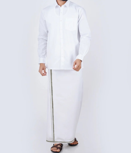 Ramraj Readymade Jari Dhoti & White Full Sleeve Shirt Combo Genxt Elegent 246