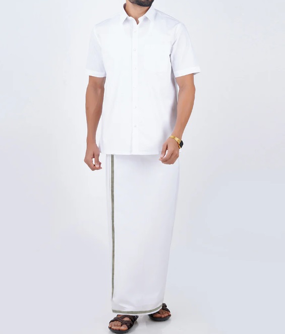 Ramraj Readymade Jari Dhoti & White Half Sleeve Shirt Combo Genxt Elegent 246