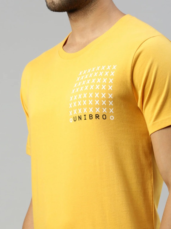 Ramraj Yellow Graphic Printed Round Neck Casual T-Shirt GT37