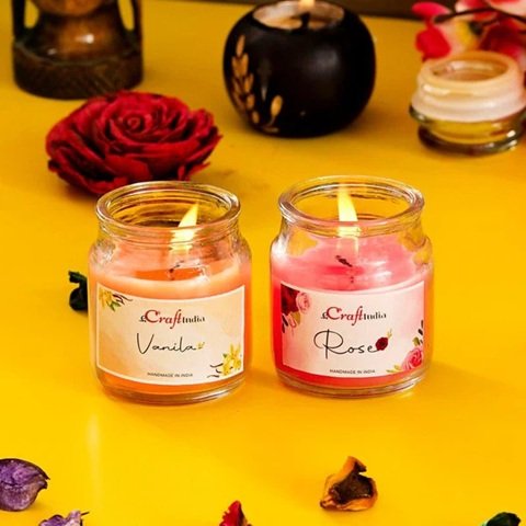 Vanilla & Rose Scented Jar Candle - Set of Two