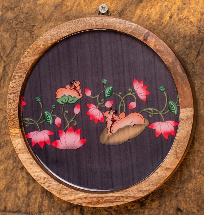 Wooden Digital Printed Wall Hanging Plate - 6 inch - Pichwai
