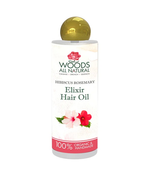 Woods All Natural Handcrafted Hibiscus Rosemary Elixir Hair Oil