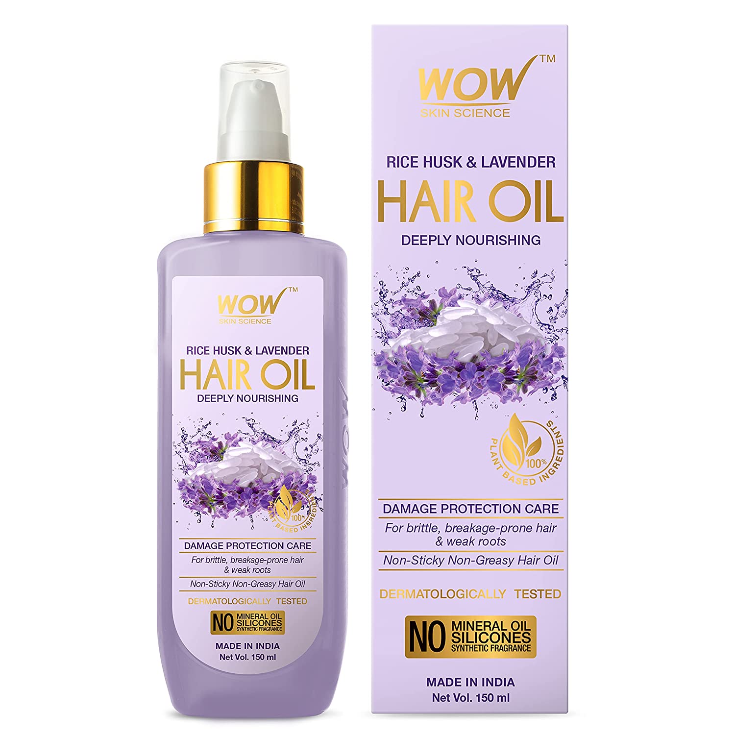 Wow Skin Science Rice Husk Lavender Hair Oil