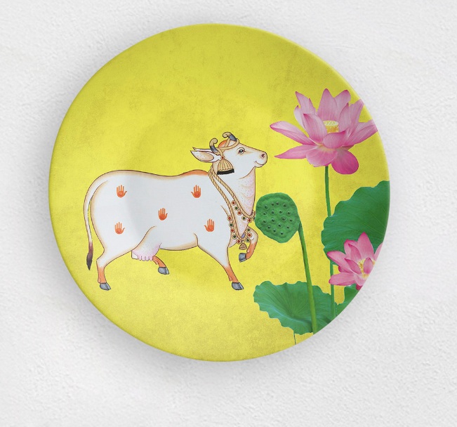 Yellow Pichwai Cow Decorative Wall Plate