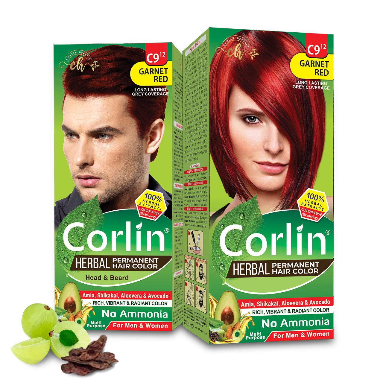 Corlin Herbals Permanent Hair Color Cream Shade C9.12 Garnet Red