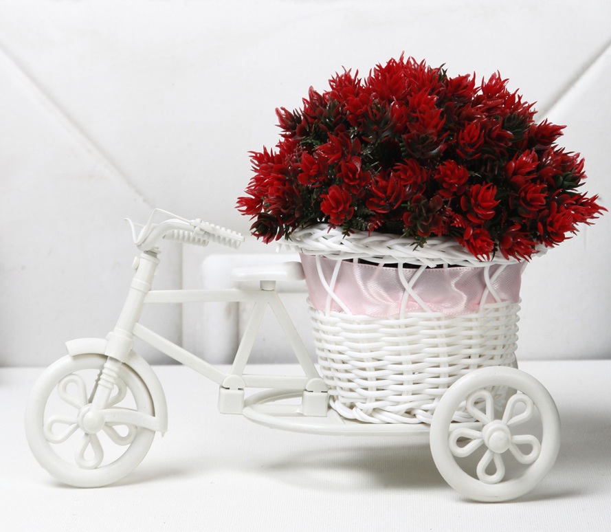 Cycle Shape Flower Vase with Small Leaves Plant (Red)