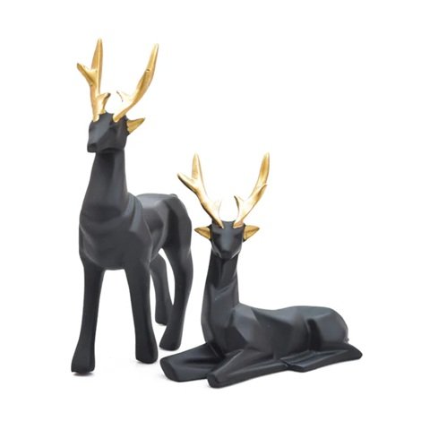 Deer Repose Showpiece - Set of Two - Black