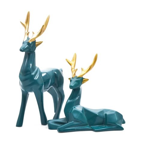Deer Repose Showpiece - Set of Two - Green