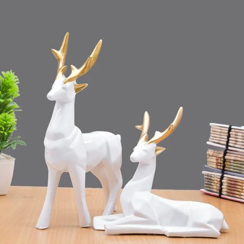 Deer Repose Showpiece - Set of Two - White