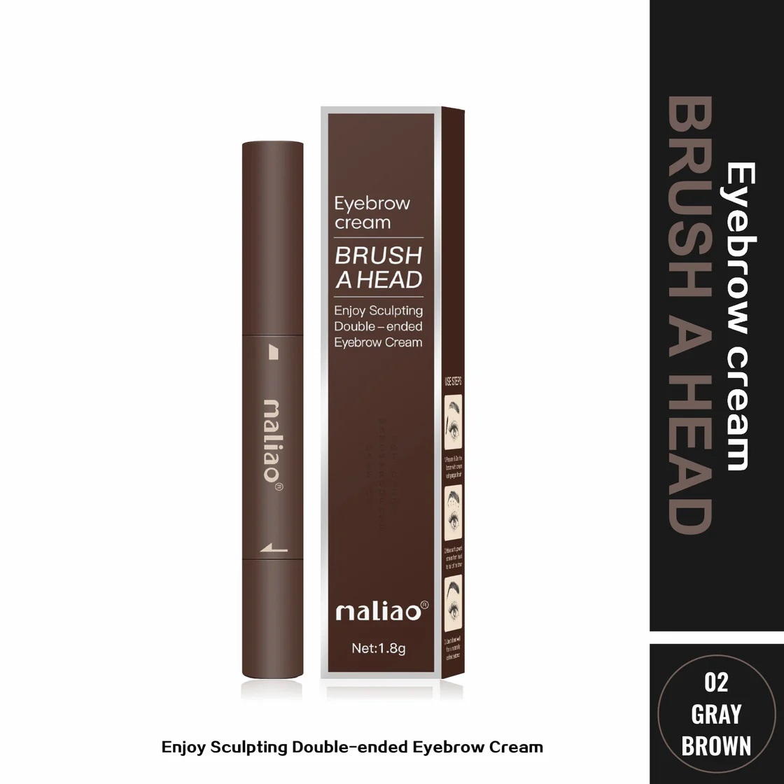 Maliao Double-Ended Eyebrow Cream Brush - Gray Brown