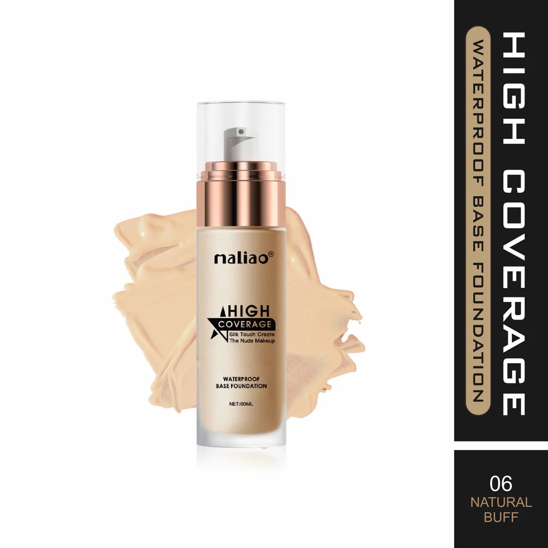 Maliao High Coverage Waterproof Base Foundation - Flawless All-Day Wear - Natural Buff