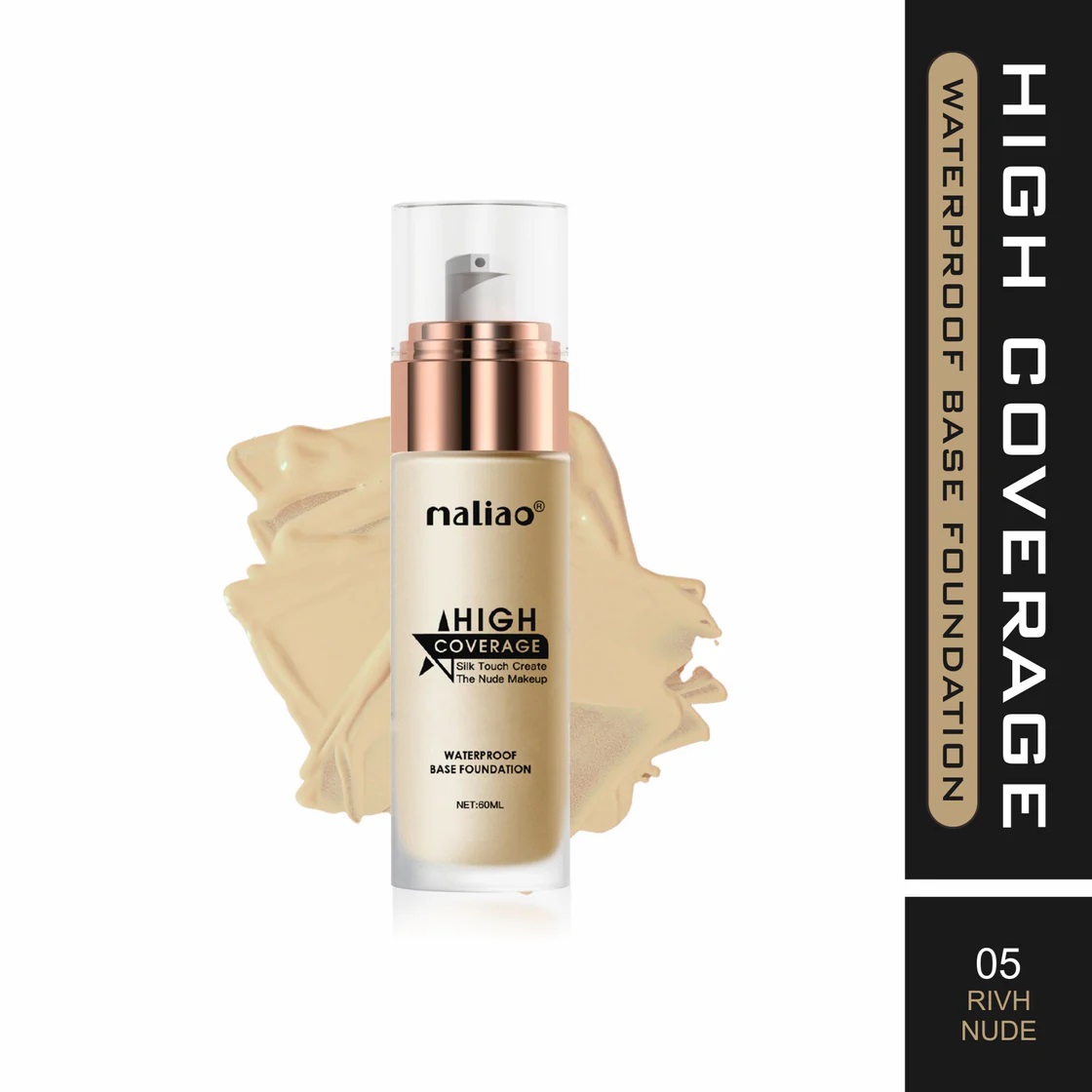 Maliao High Coverage Waterproof Base Foundation - Flawless All-Day Wear - Rich Nude
