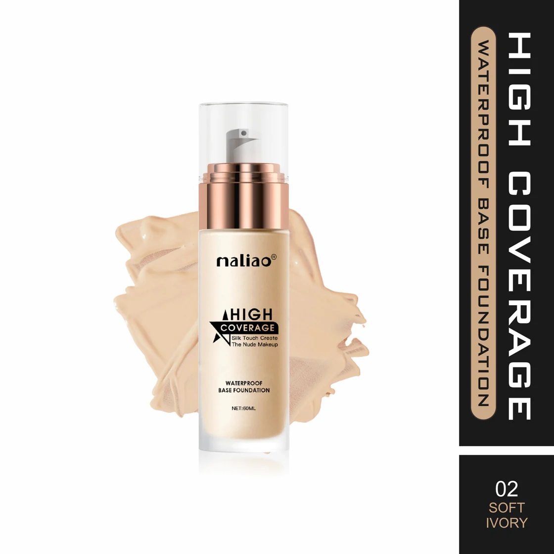 Maliao High Coverage Waterproof Base Foundation - Flawless All-Day Wear - Soft Ivory