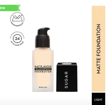 Sugar Cosmetics Matte Match Transferproof Foundation - 20 Galao (Light Medium - Golden Undertone)